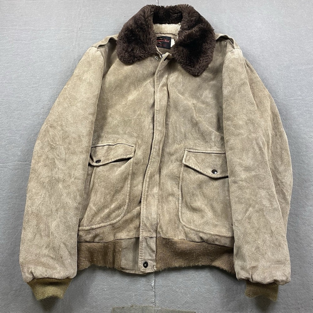 Christopher Hart Leather Bomber Jacket Mens XL* Brown Black Sherpa Collar Flight
